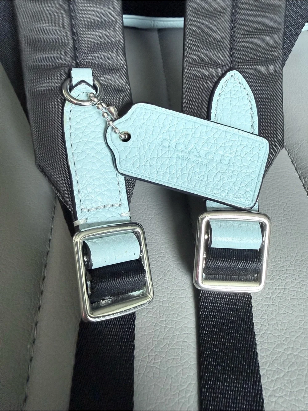 COACH NWOT Pebbled Leather Court Full Size Backpack in Powder Blue
